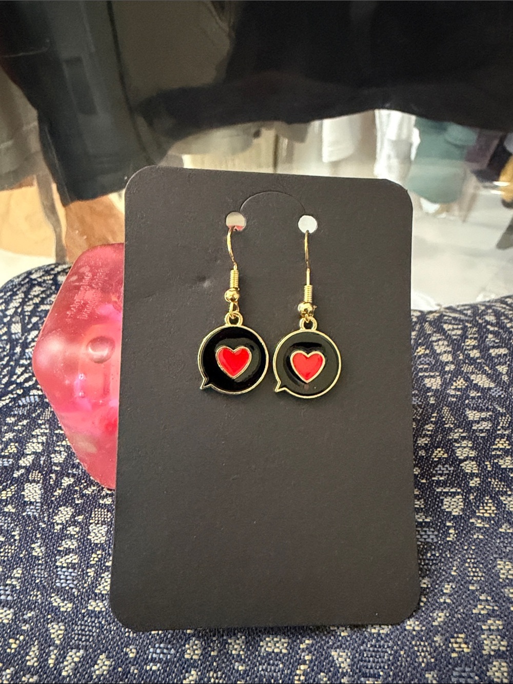 Gold-Tone Black & Red Heart Chat Bubble Drop Earrings